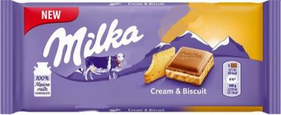 Молочный шоколад Milka c прослойкой нежного крема и печеньем 100 грамм